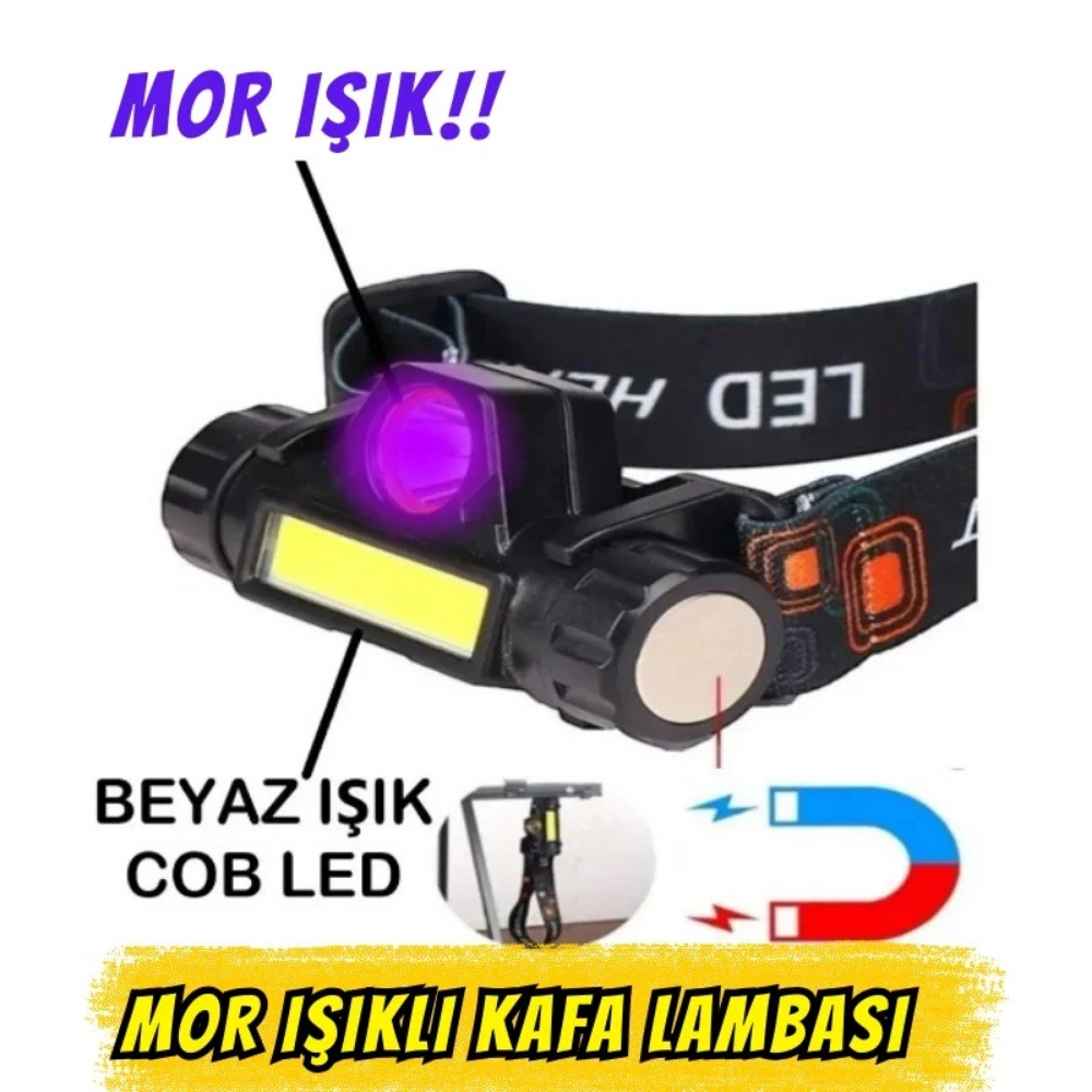 Profesyonel Mor Işıklı (UV) LED Kafa Lambası - Balıkçılık ve Gece Avcılığı İçin